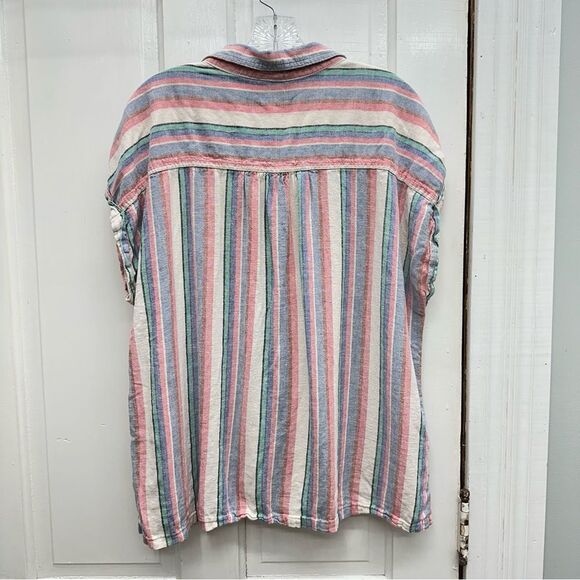 Orvis linen blend button down short sleeve blouse women's xl - Picture 3 of 5